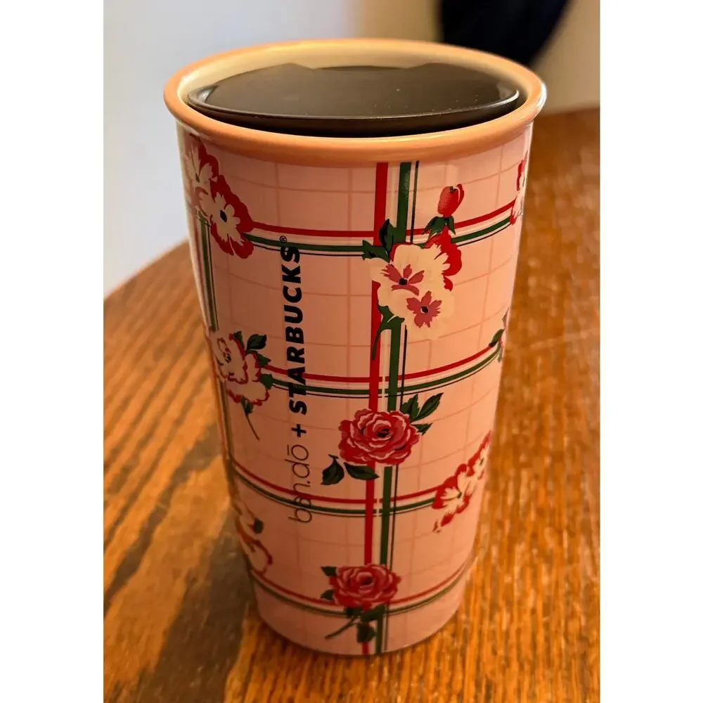 Starbucks ban.do Floral Pink Ceramic Travel Mug Vintage